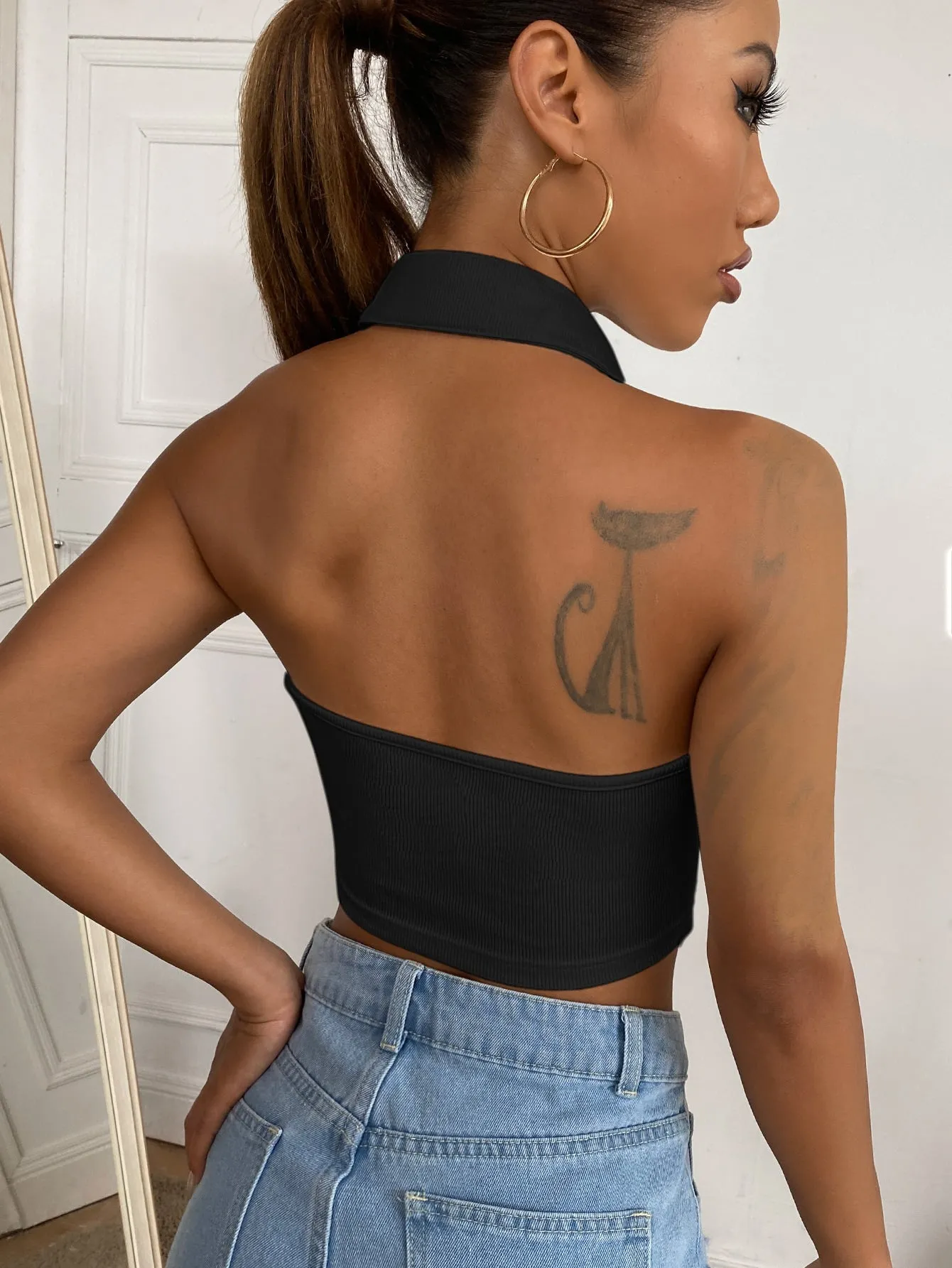 Half Button Halter Top