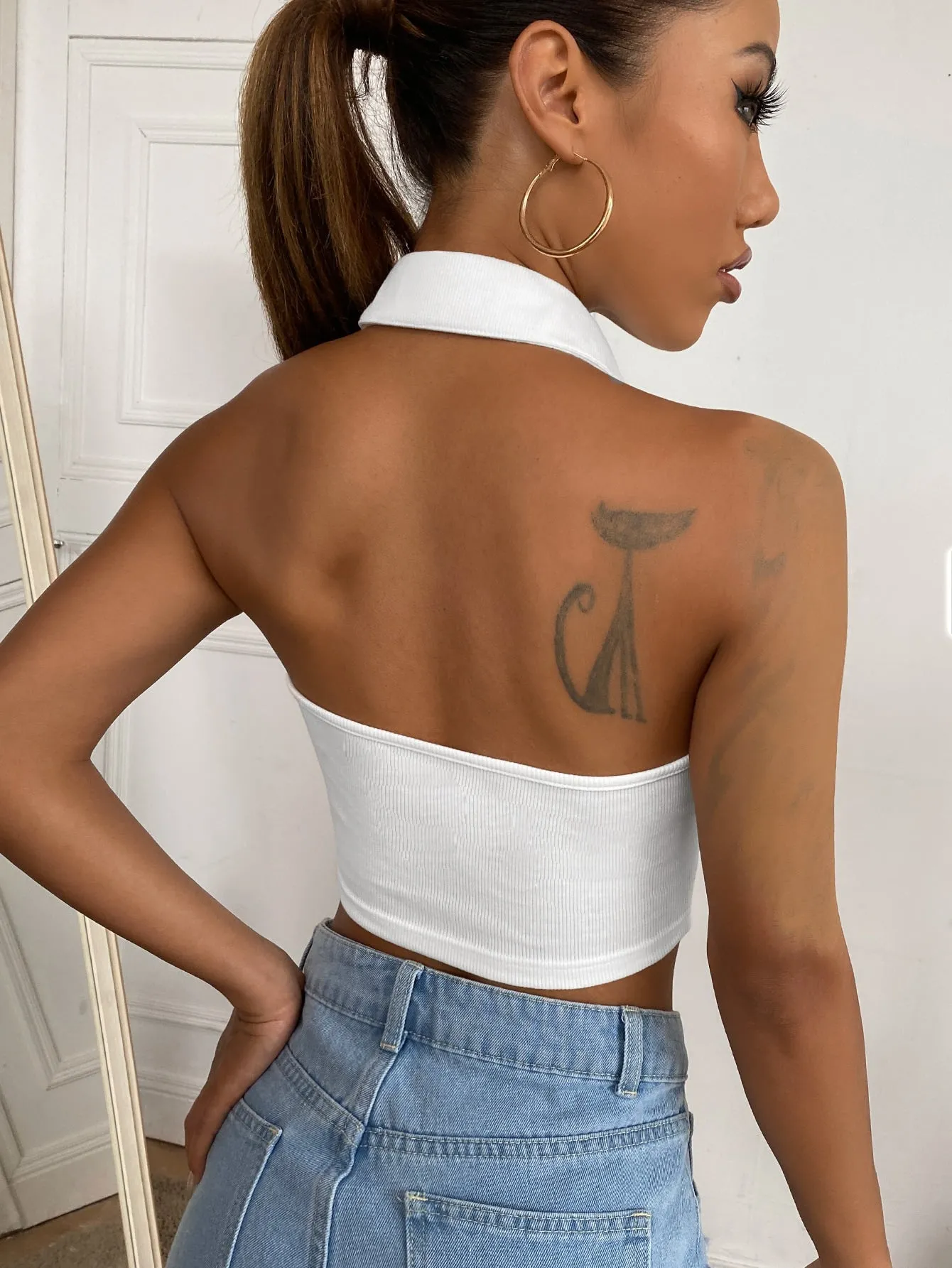 Half Button Halter Top