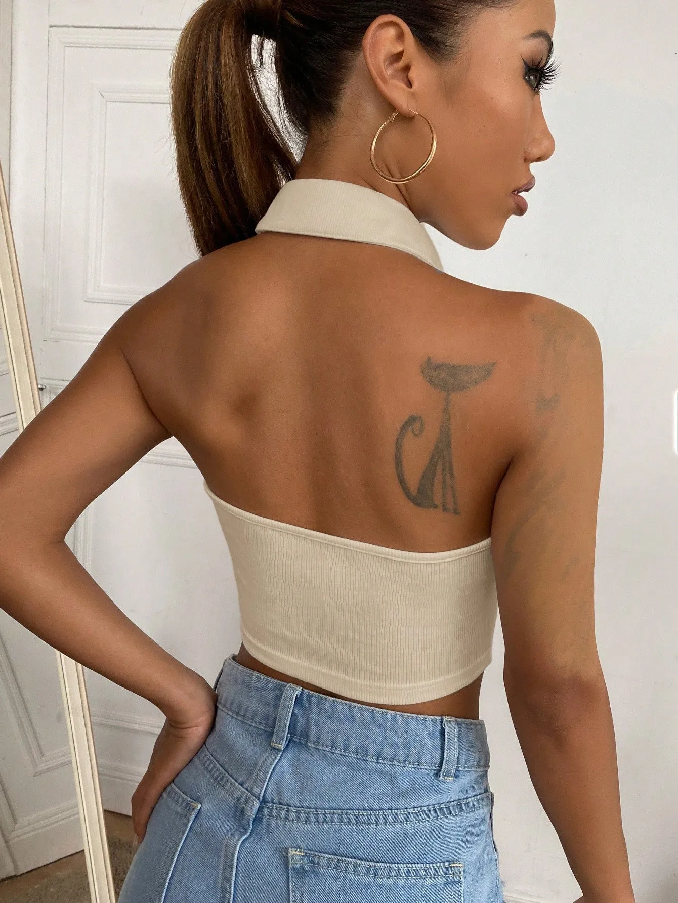 Half Button Halter Top
