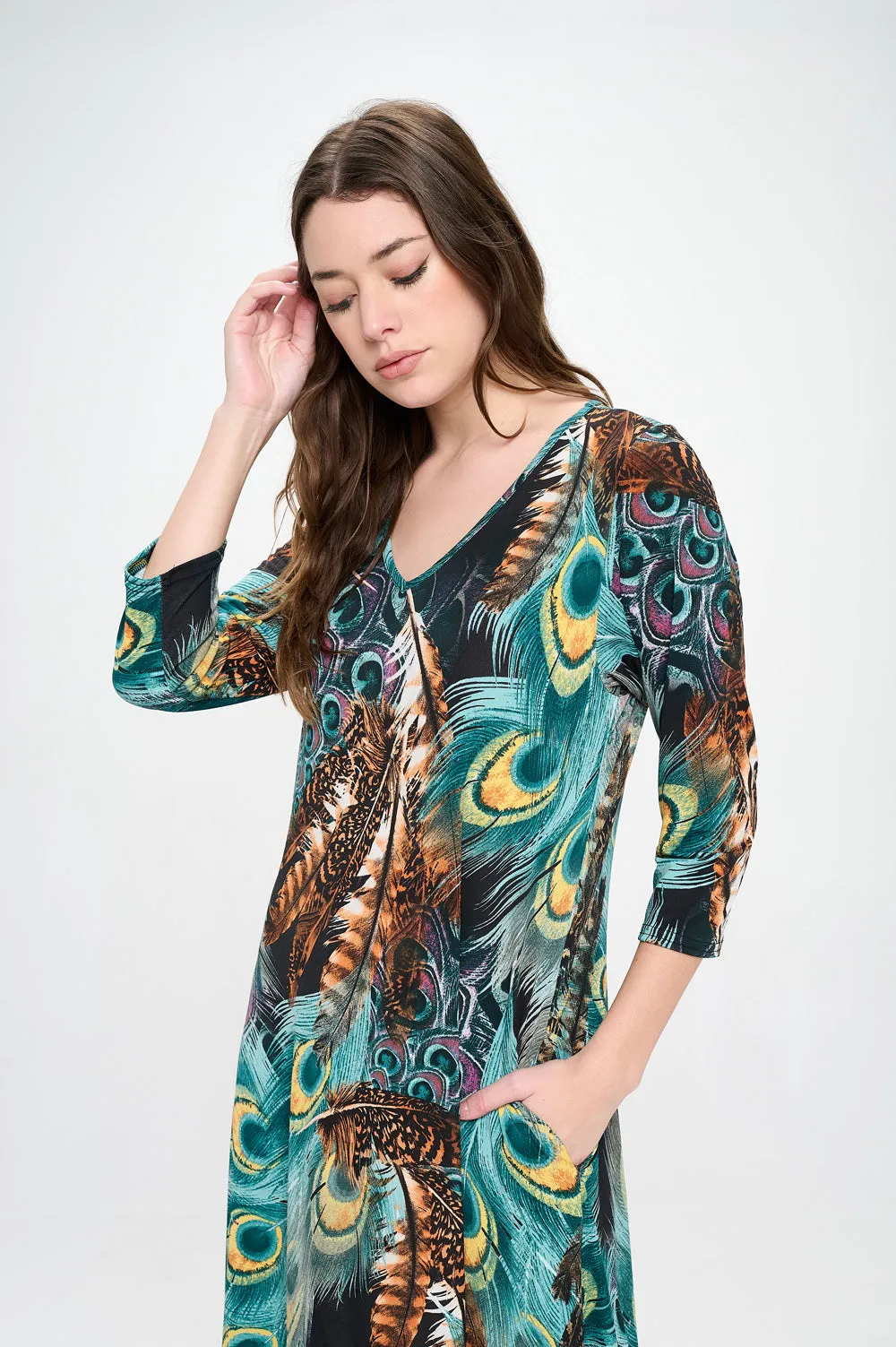 HIT V-Neck Long Dress W/Pocket-7085HT-QRP1-K-W367