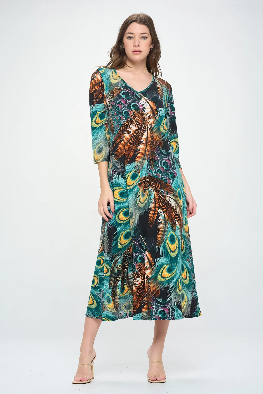 HIT V-Neck Long Dress W/Pocket-7085HT-QRP1-K-W367