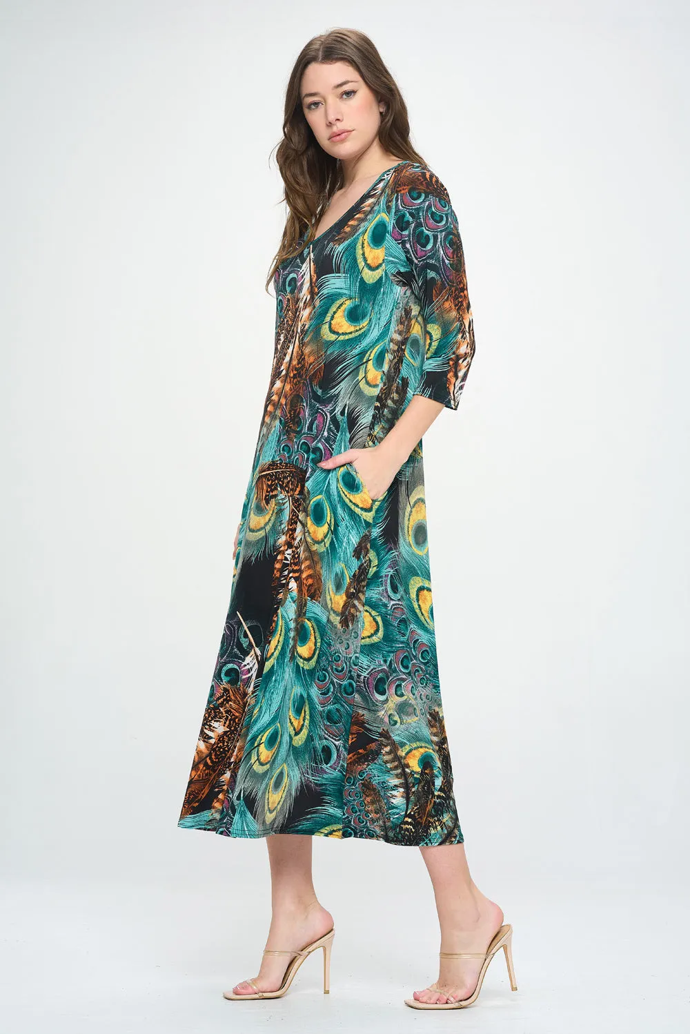HIT V-Neck Long Dress W/Pocket-7085HT-QRP1-K-W367