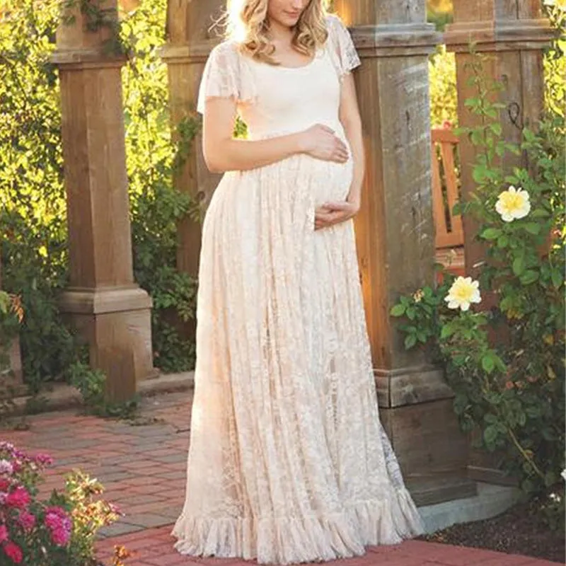 Maternity Dress For Pregnant Women Photography, Short sleeve lace Dress