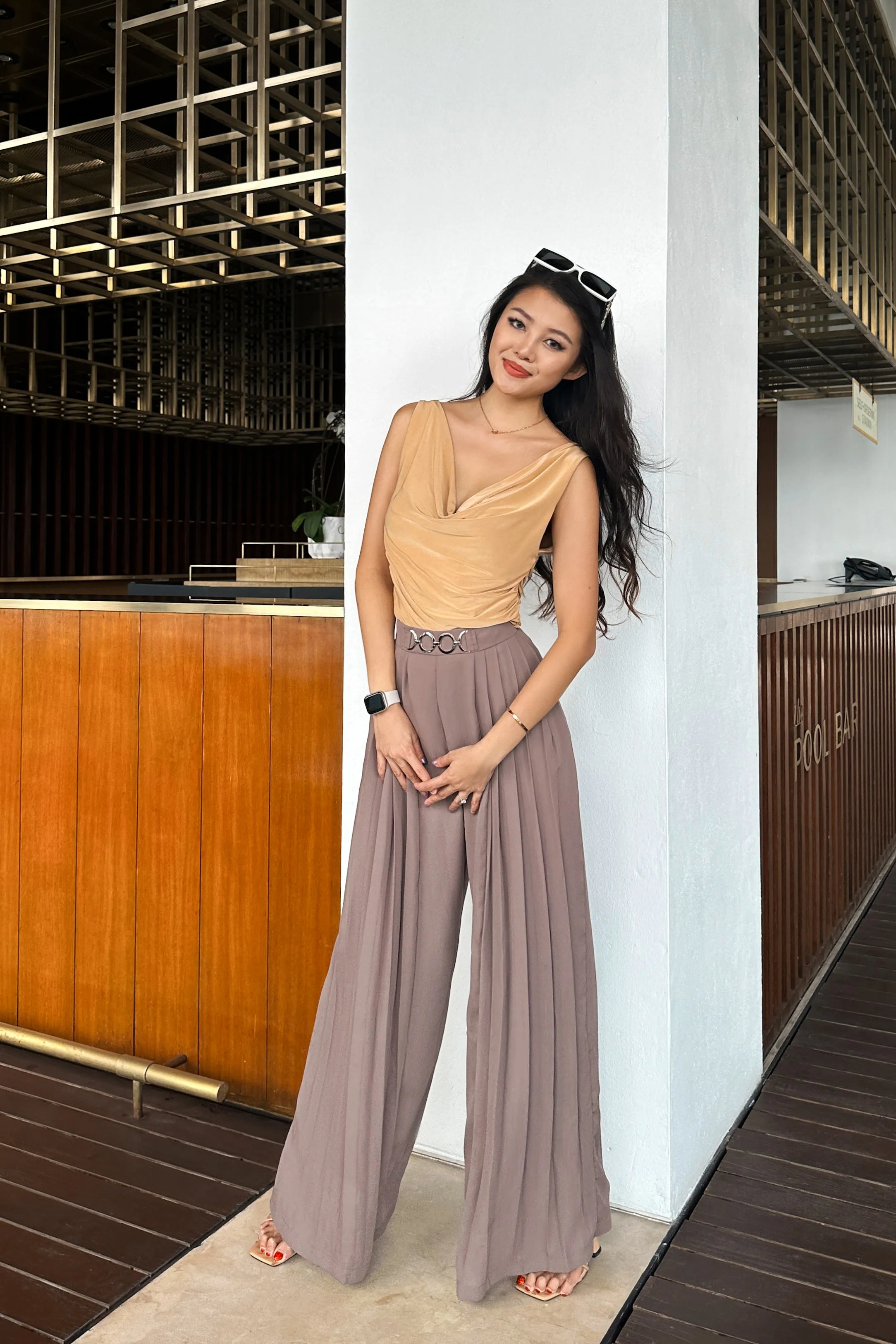 Mia Cowl Neck Top in Nude