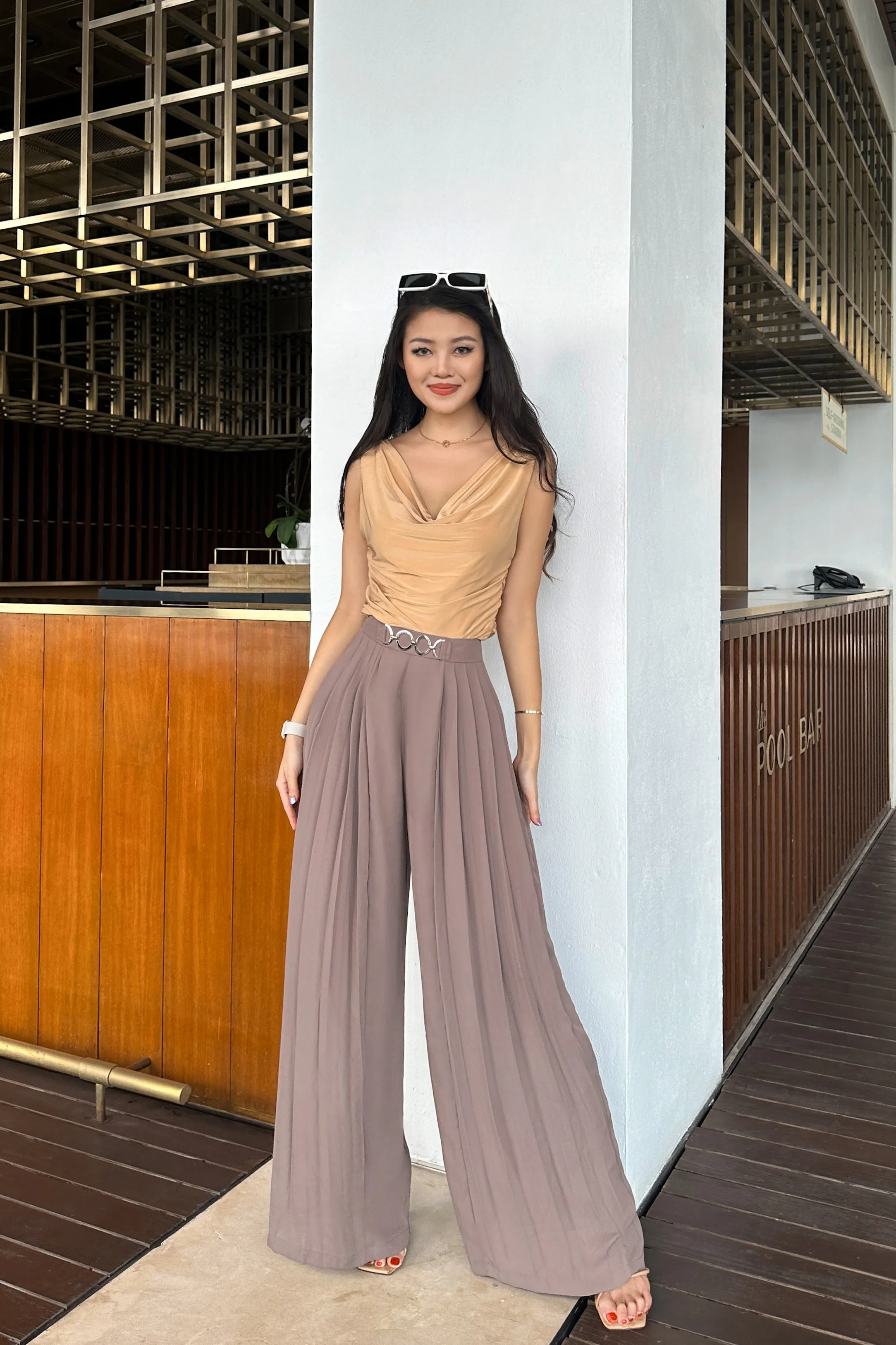 Mia Cowl Neck Top in Nude