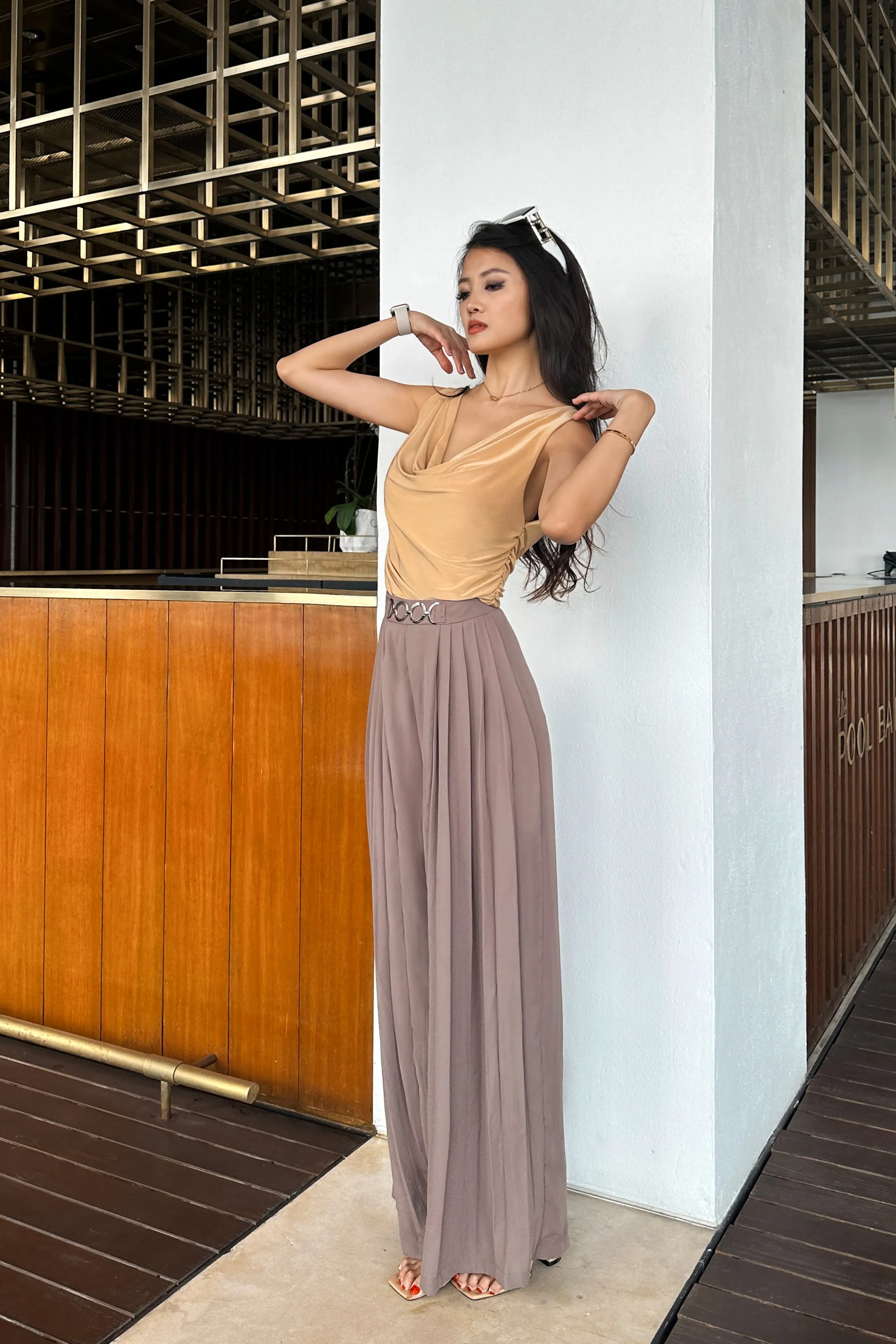 Mia Cowl Neck Top in Nude