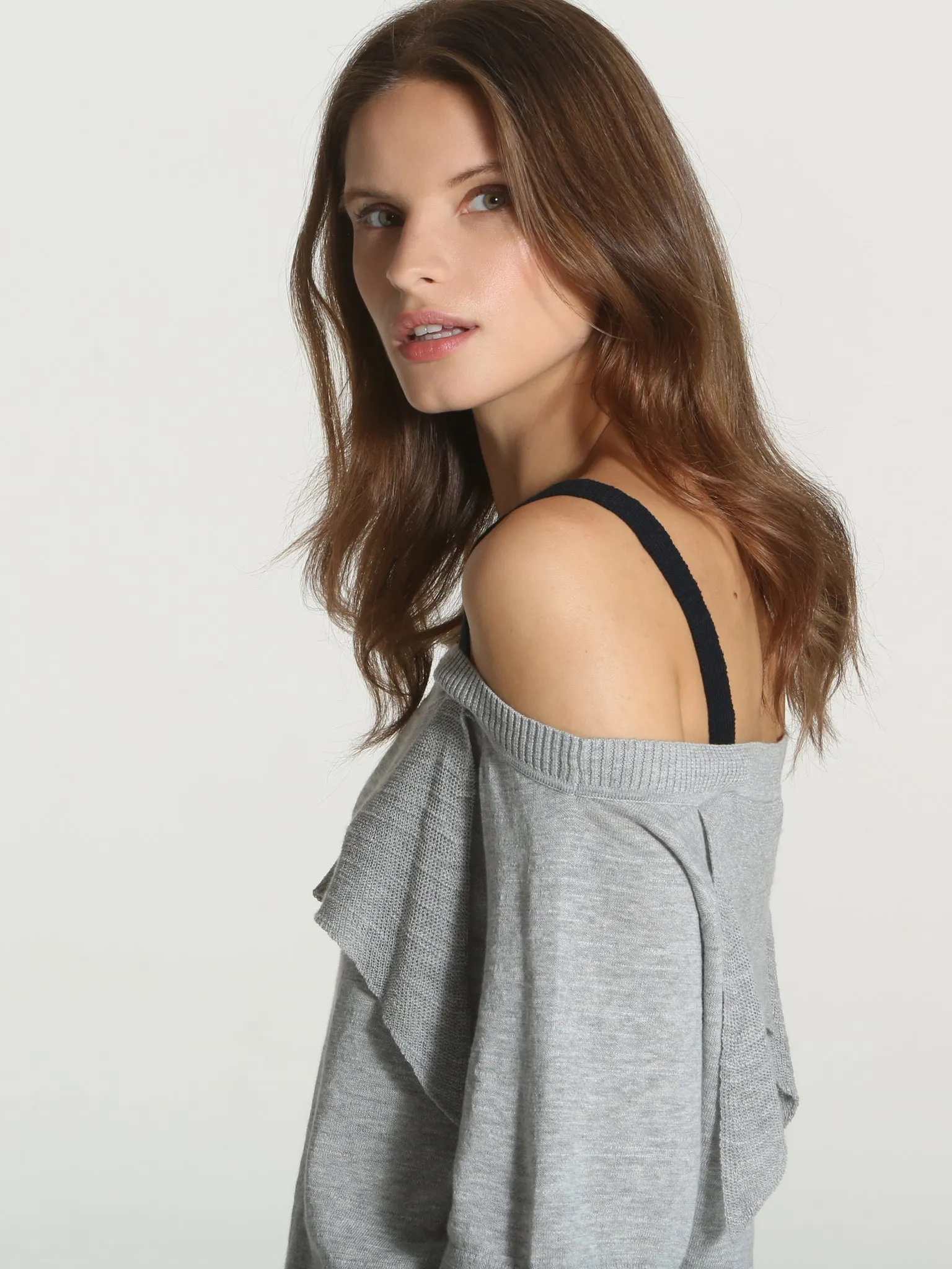 Off Shoulder Ruffle - Grey