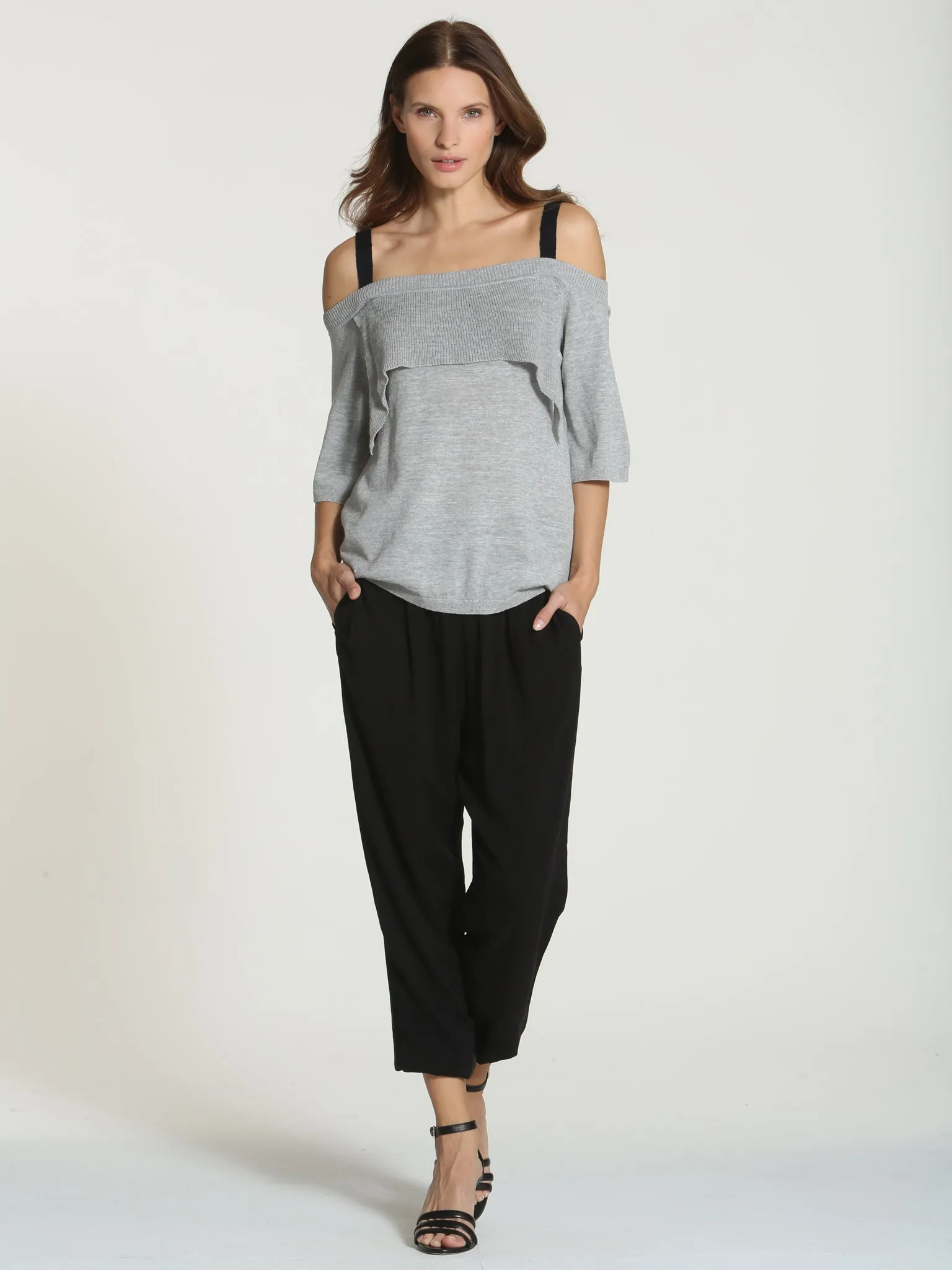 Off Shoulder Ruffle - Grey