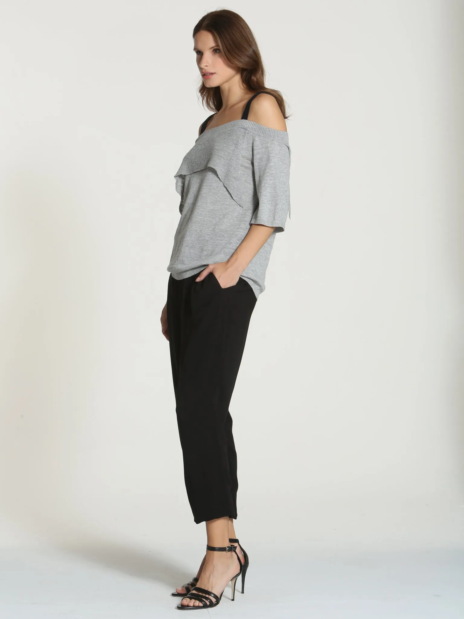 Off Shoulder Ruffle - Grey