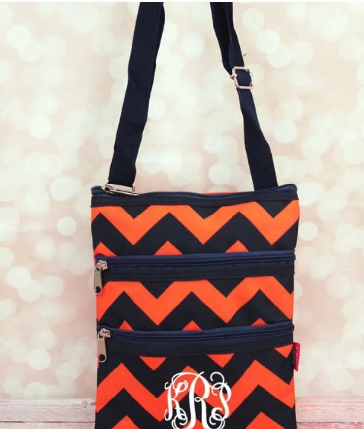 Orange and Navy Chevron Crossbody Purse