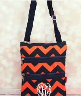 Orange and Navy Chevron Crossbody Purse