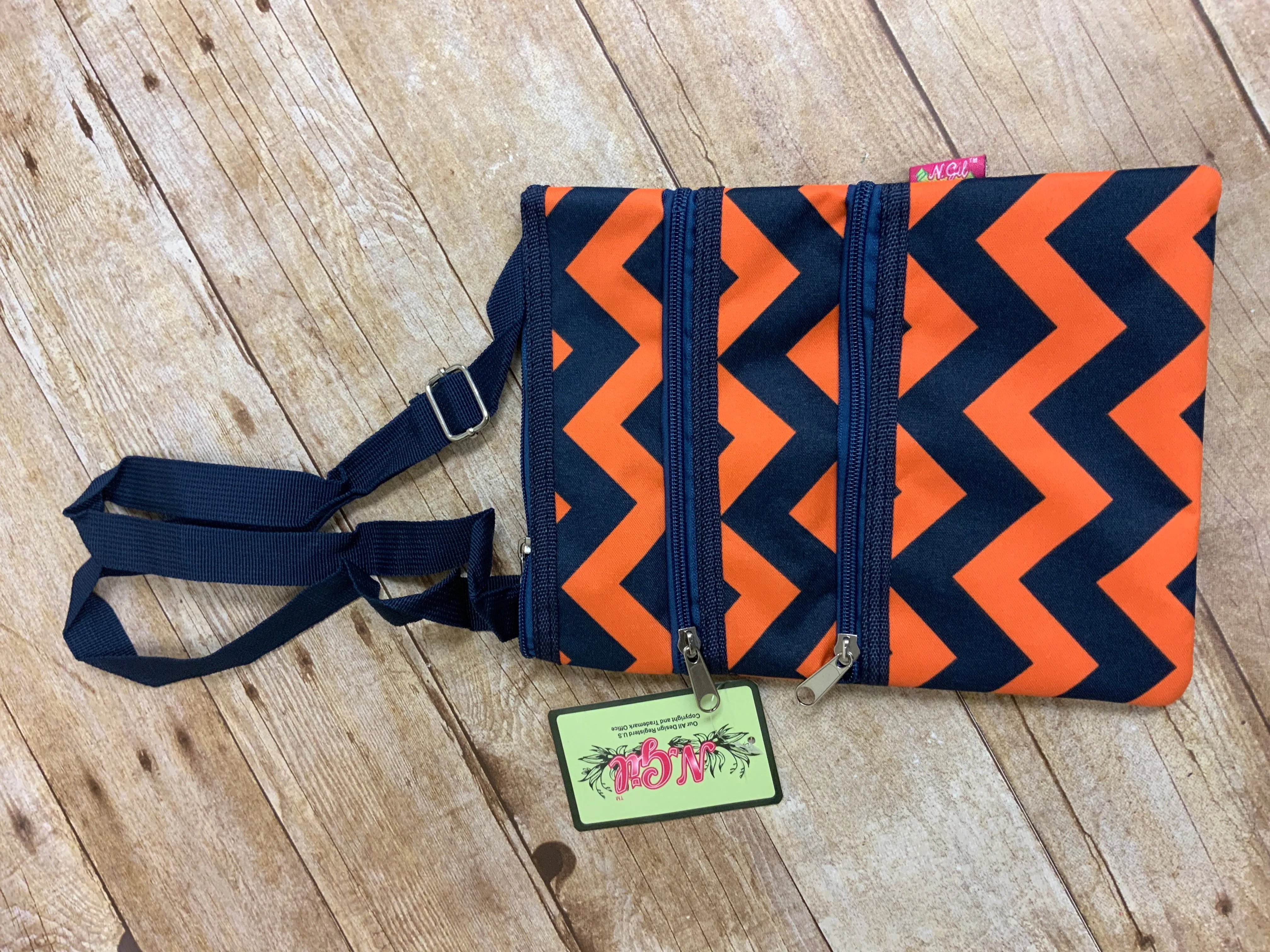 Orange and Navy Chevron Crossbody Purse