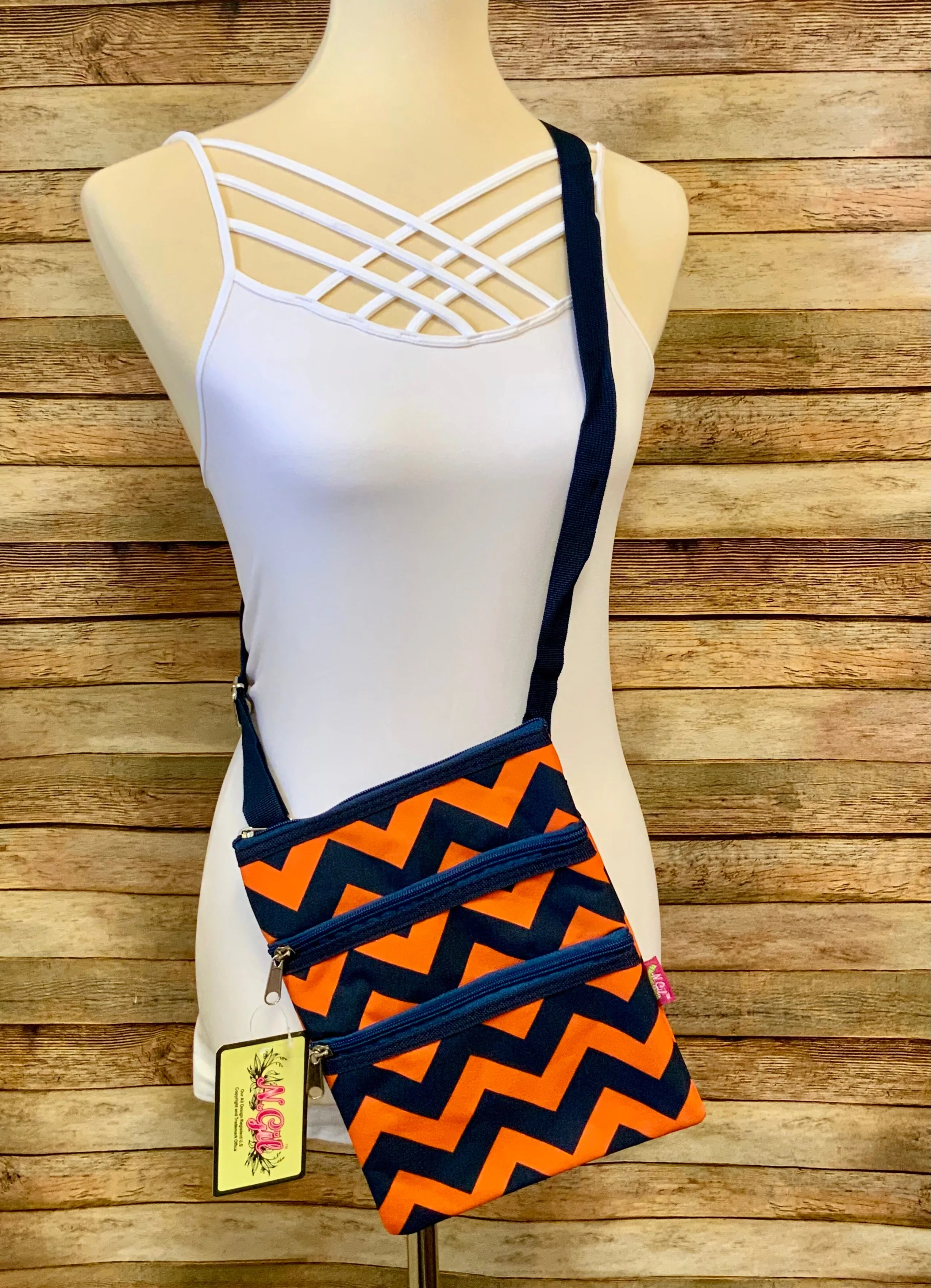 Orange and Navy Chevron Crossbody Purse