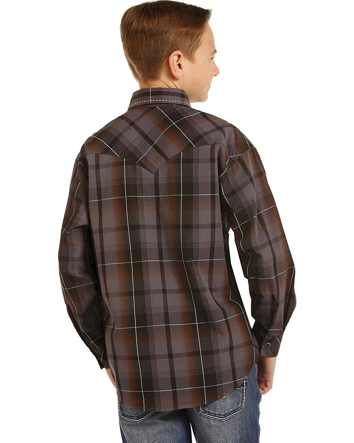 Rock & Roll Cowboy Boys Yarndye Poplin Plaid Long Sleeve Snap Shirt