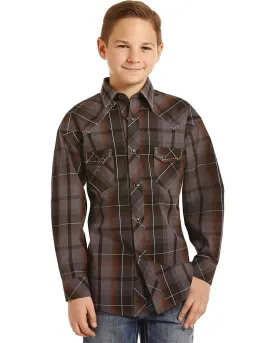 Rock & Roll Cowboy Boys Yarndye Poplin Plaid Long Sleeve Snap Shirt