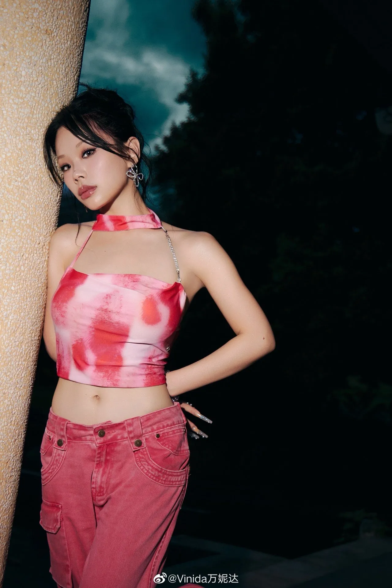 Rose Pink Rhinestone Halter Top