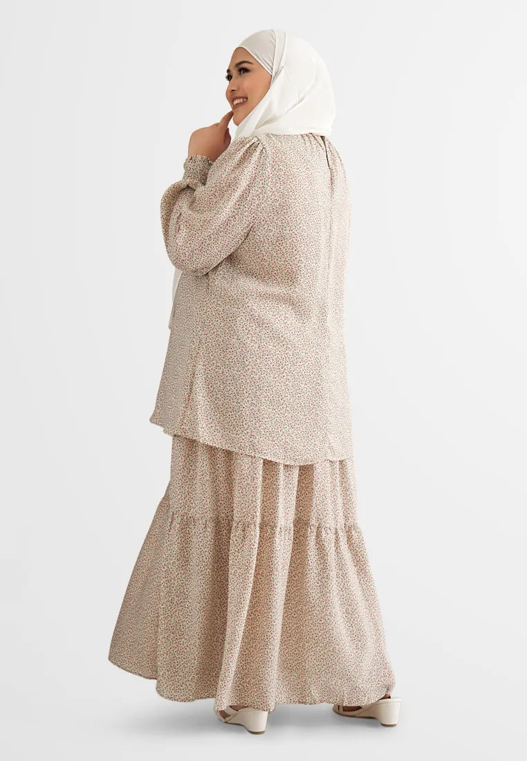 Sandria Long Tiered Skirt - Beige Floral