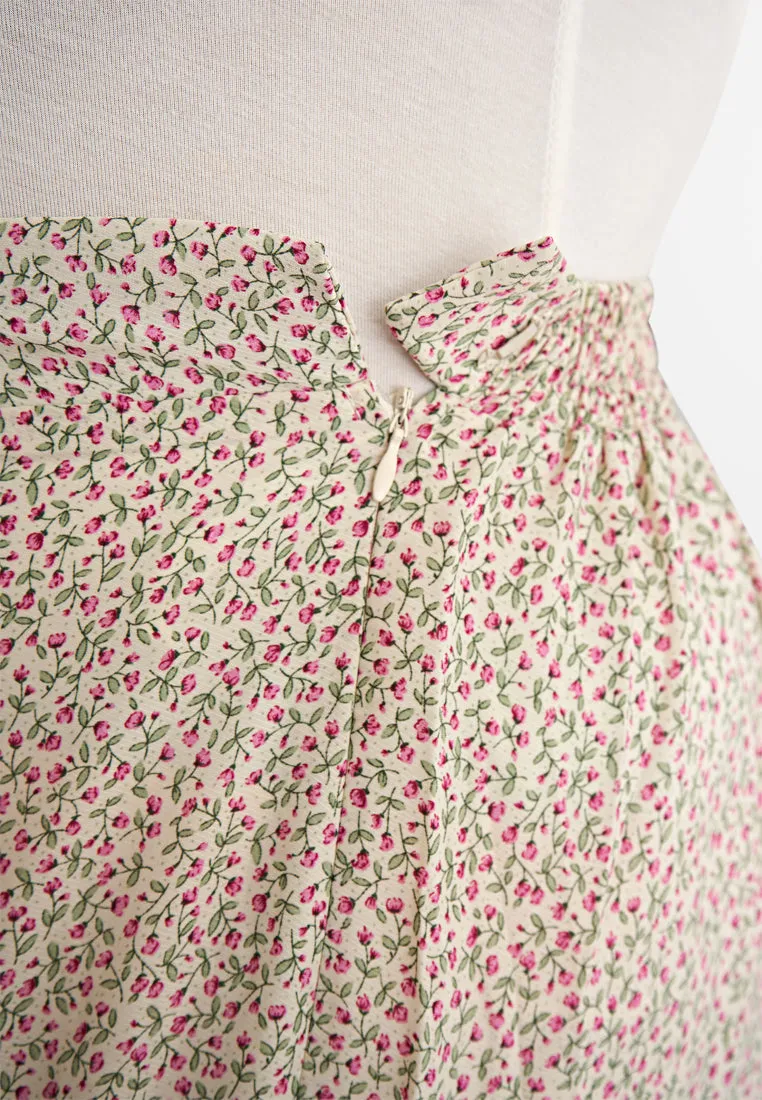 Sandria Long Tiered Skirt - Beige Floral