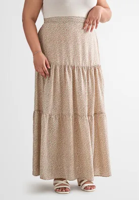 Sandria Long Tiered Skirt - Beige Floral
