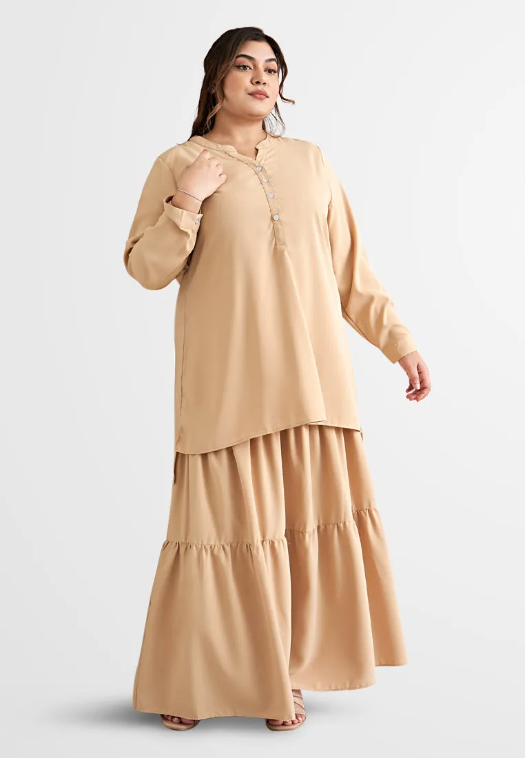 Sandria Long Tiered Skirt - Beige Floral