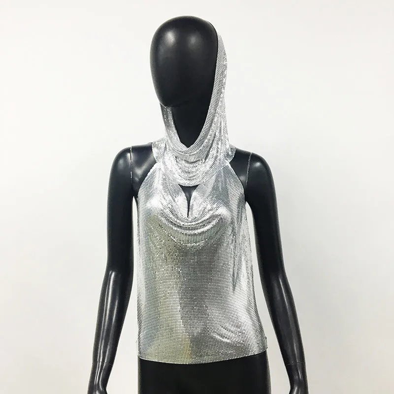 Sequin Sling Headscarf Sweet Spicy Sequined Crop Halter Top