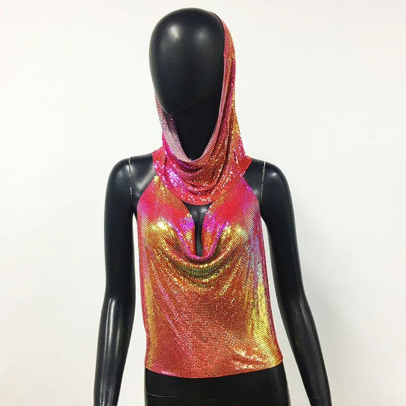 Sequin Sling Headscarf Sweet Spicy Sequined Crop Halter Top