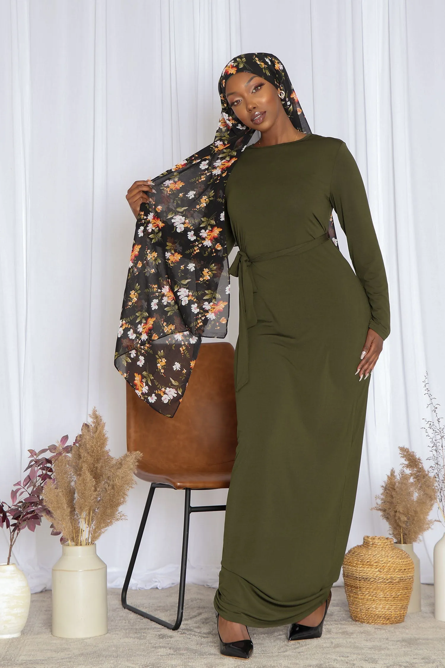 Sheath Spandex Maxi Dress - Deep Olive