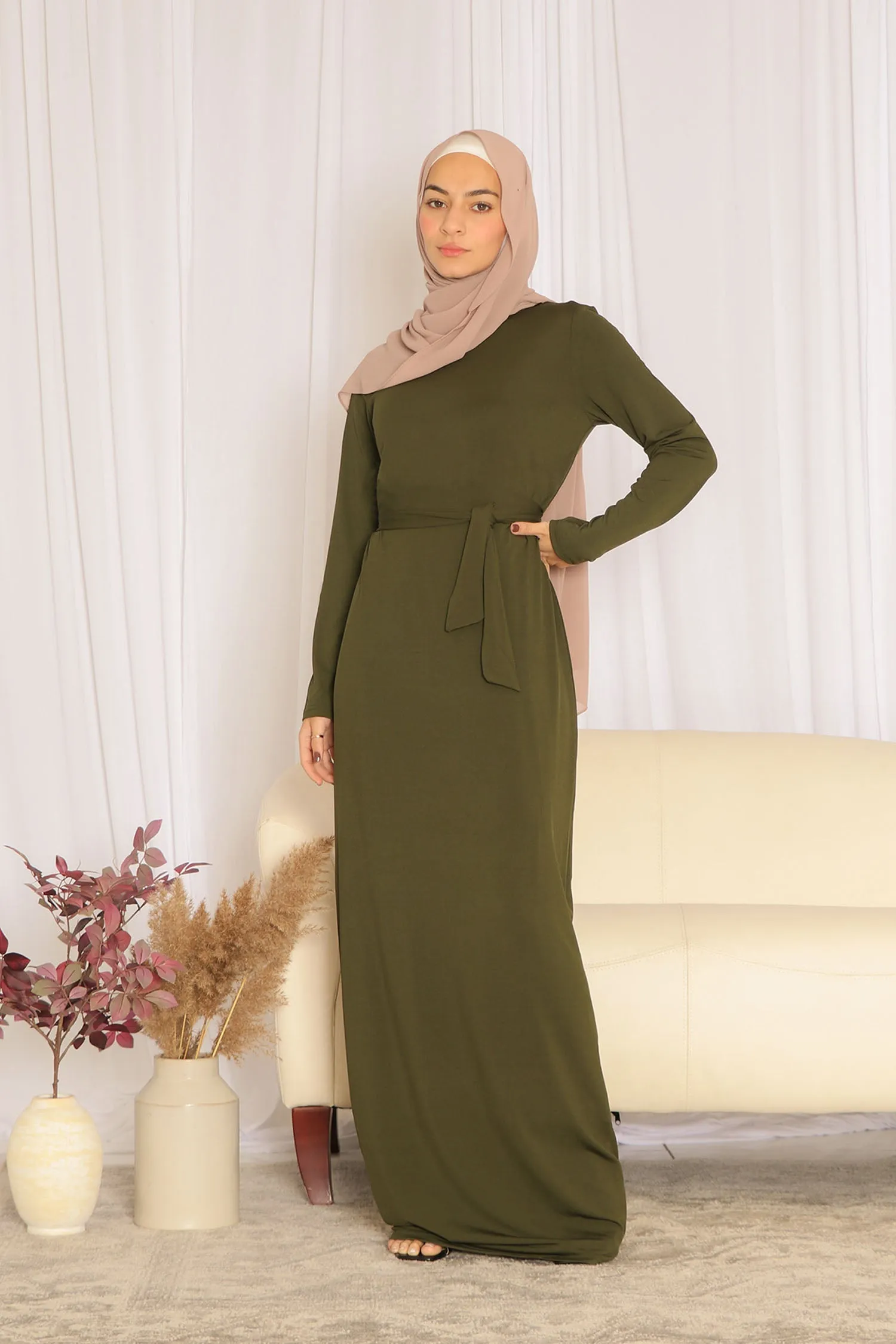 Sheath Spandex Maxi Dress - Deep Olive