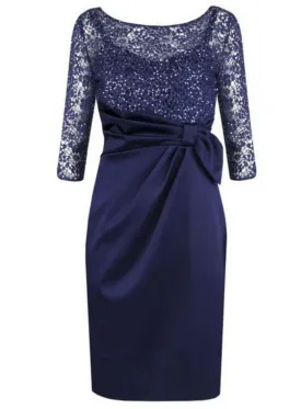 Short Zipper Sheath Homecoming Dress Bateau Beading Homecoming Dress Short Mini 3/4 Sleeves Satin Homecoming Dress