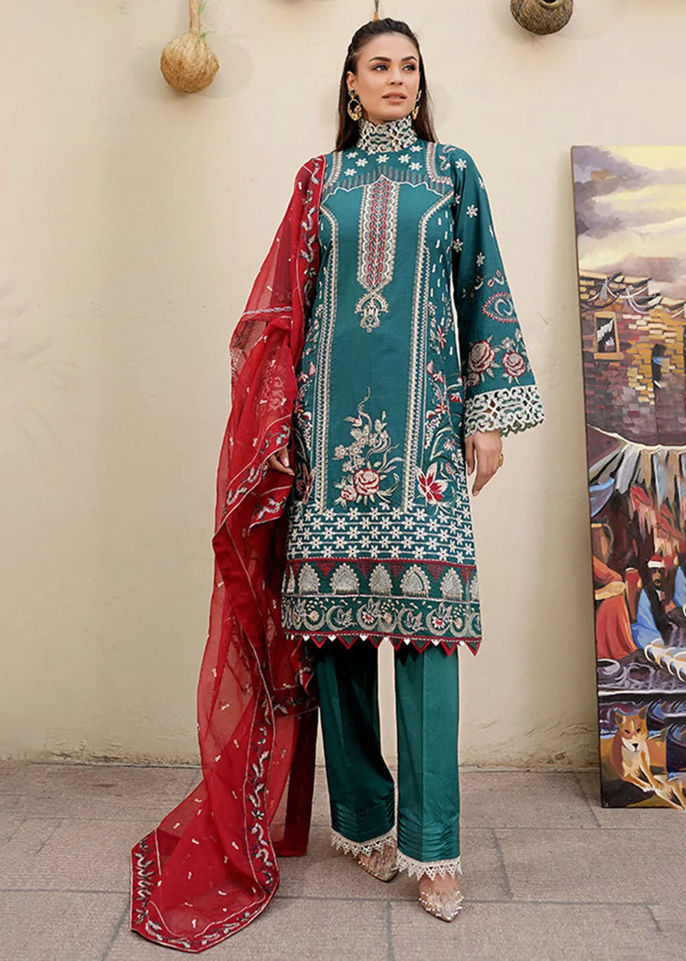 Teal Green Lawn Dress - Bahaar Luxury Lawn '23 by Mariyam's - Muntaha B-1018