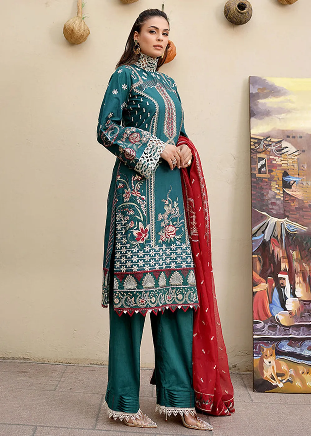 Teal Green Lawn Dress - Bahaar Luxury Lawn '23 by Mariyam's - Muntaha B-1018