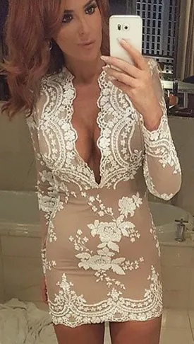The Dawn Sexy Drop V Neck Long Sleeve Sequin Mini Dress White