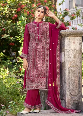 Thread & Sequins Embroidered Pink Pant Style Salwar Suit