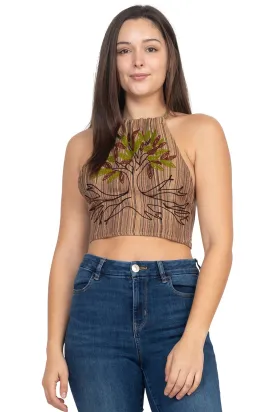 Tree Of Life Embroidery Halter Top