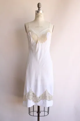 Vintage 1950s 1960s White Rayon with Ivory Lace Trim Slip