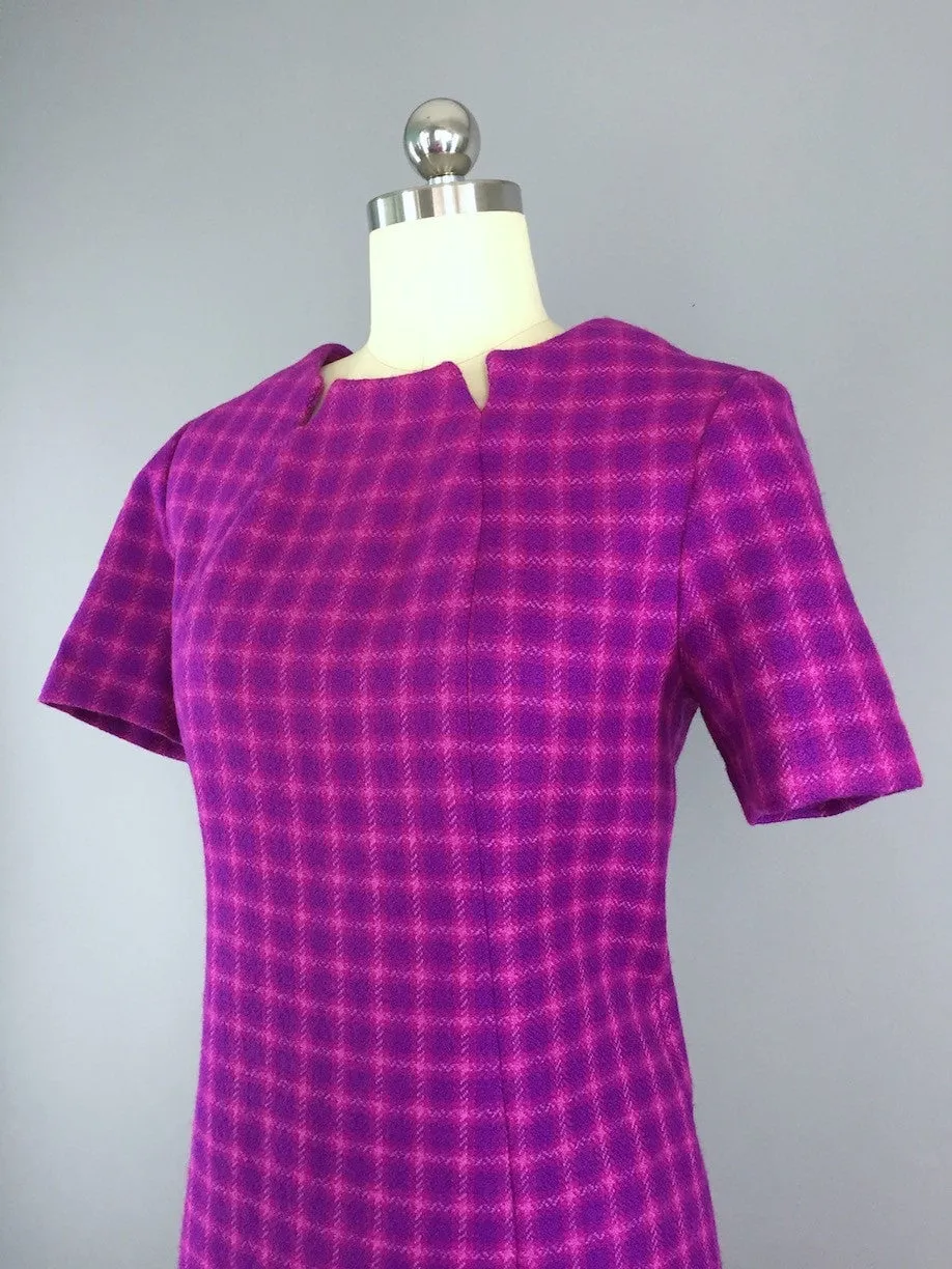 Vintage 1960s Wool Dress & Jacket Set / Magenta Plaid