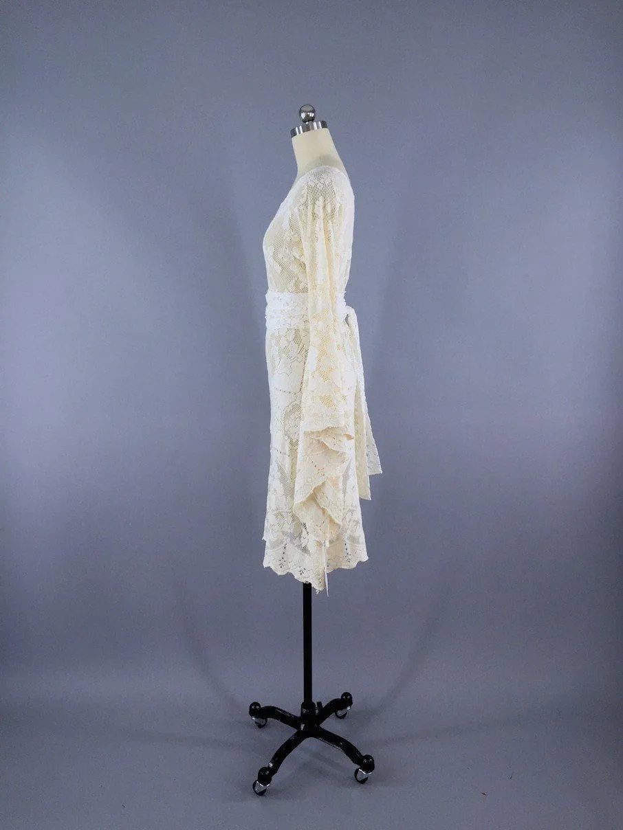 Vintage 1970s Ivory Lace Dress / Bohemian Wedding Festival