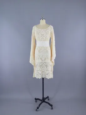 Vintage 1970s Ivory Lace Dress / Bohemian Wedding Festival