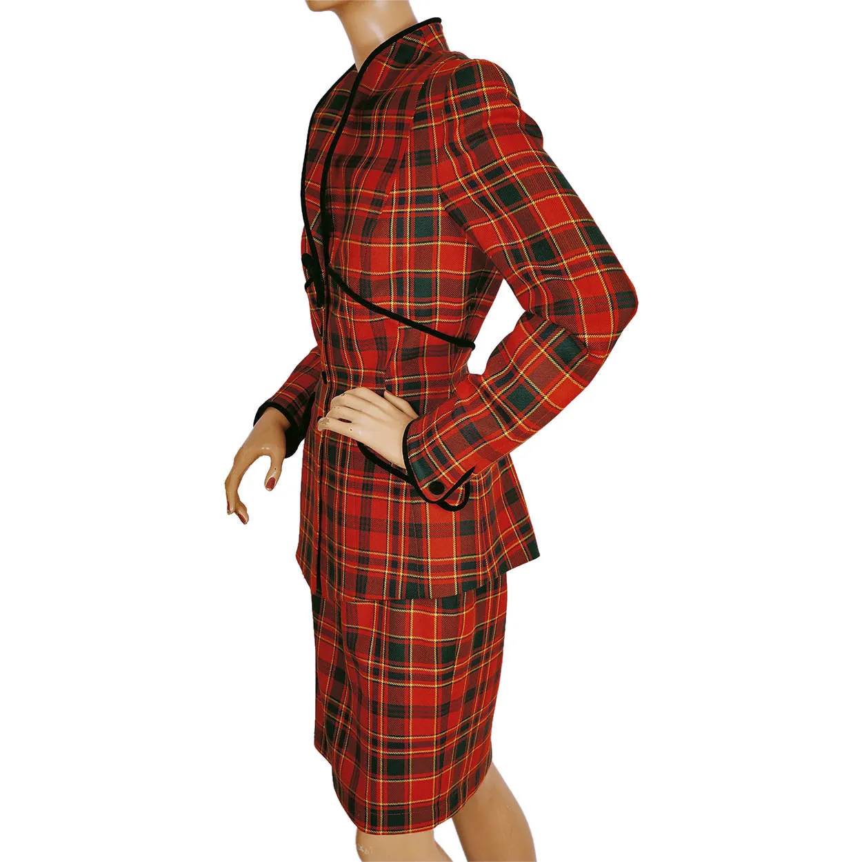 Vintage 1980s Thierry Mugler Plaid Wool Suit - Ladies Size 38 - M