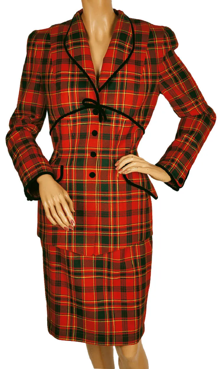 Vintage 1980s Thierry Mugler Plaid Wool Suit - Ladies Size 38 - M
