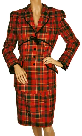 Vintage 1980s Thierry Mugler Plaid Wool Suit - Ladies Size 38 - M
