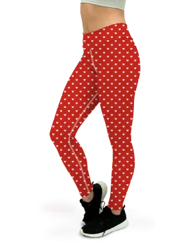 White Mini Hearts Red Yoga Pants