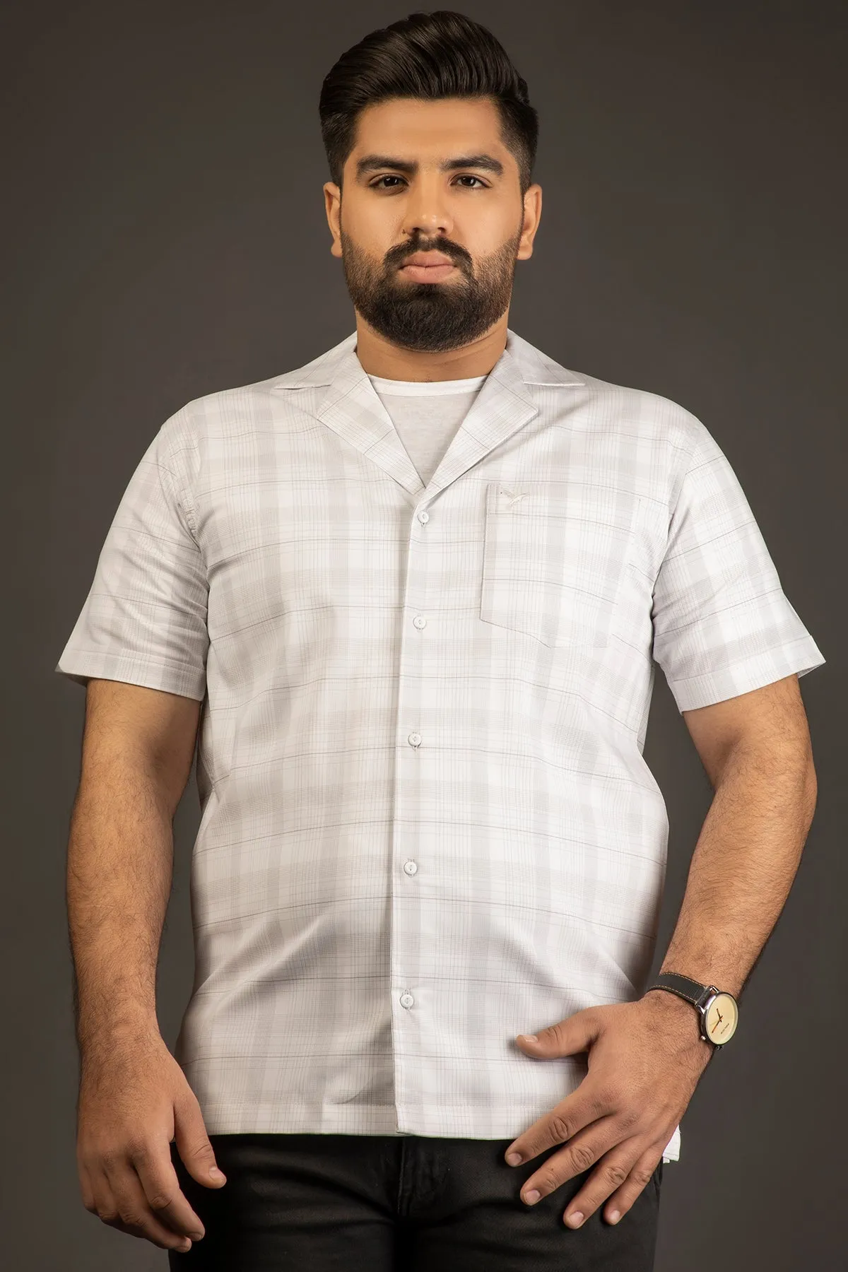White Plaid Casual Resort Shirt (Plus Size) - A24 - MS0069P