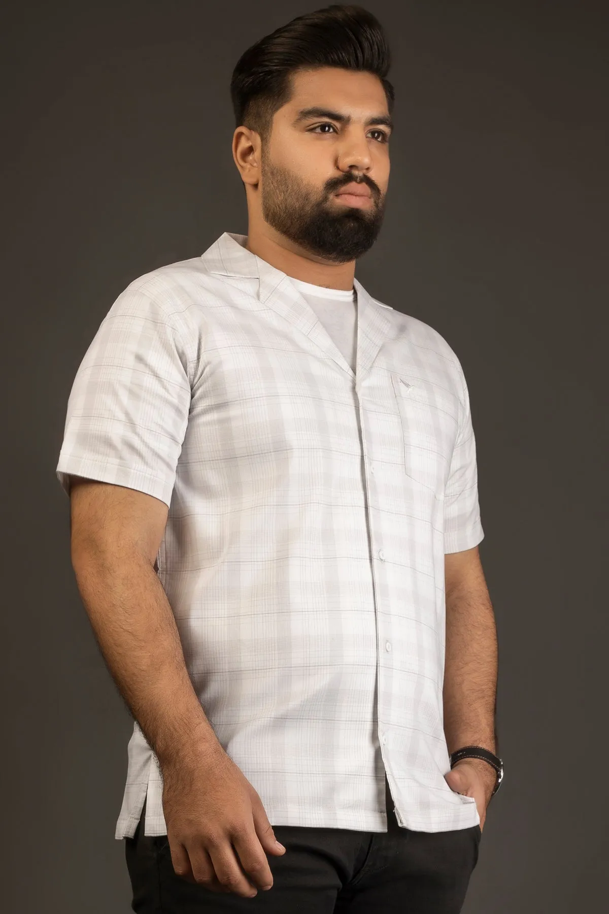 White Plaid Casual Resort Shirt (Plus Size) - A24 - MS0069P