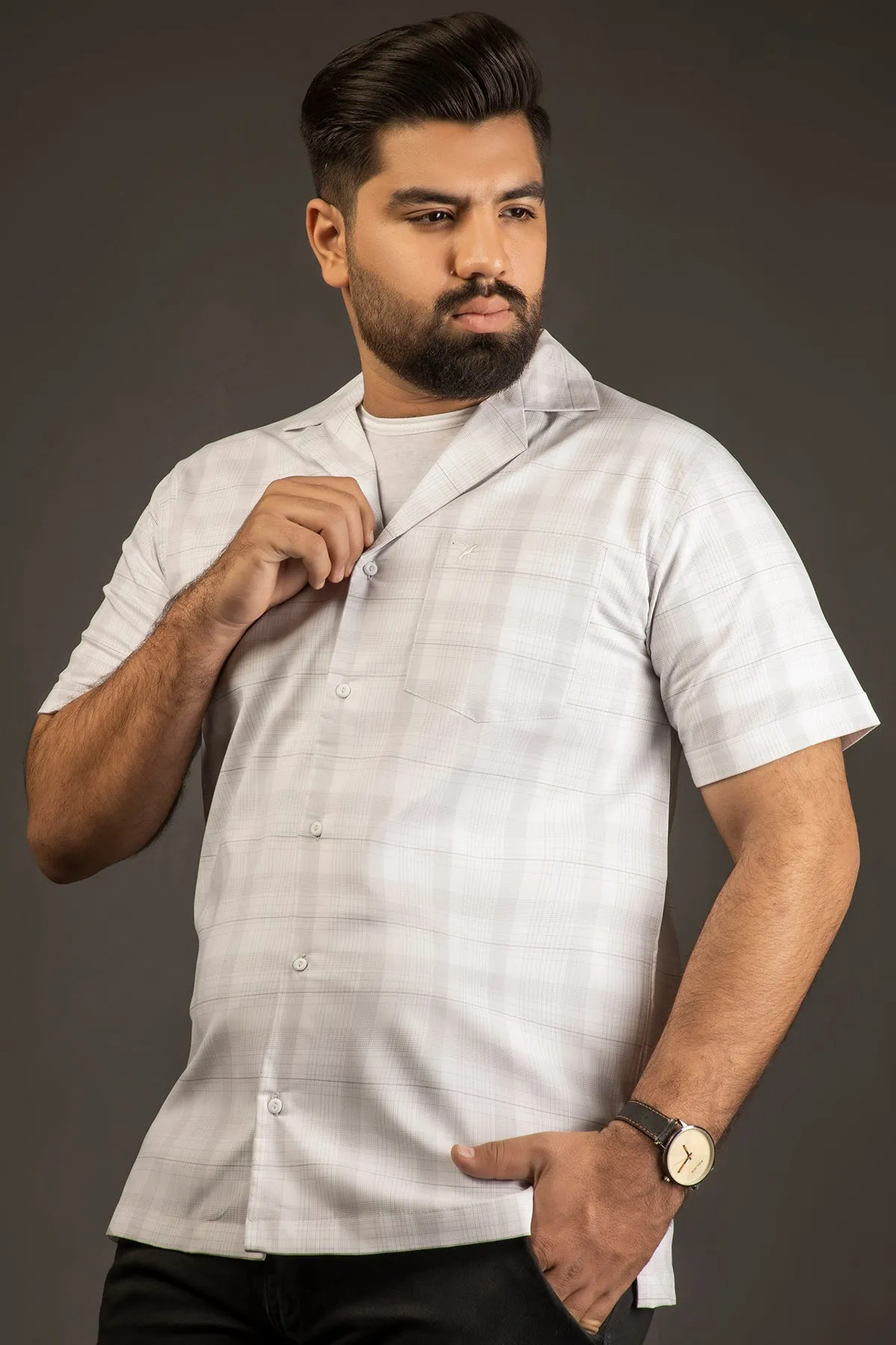 White Plaid Casual Resort Shirt (Plus Size) - A24 - MS0069P