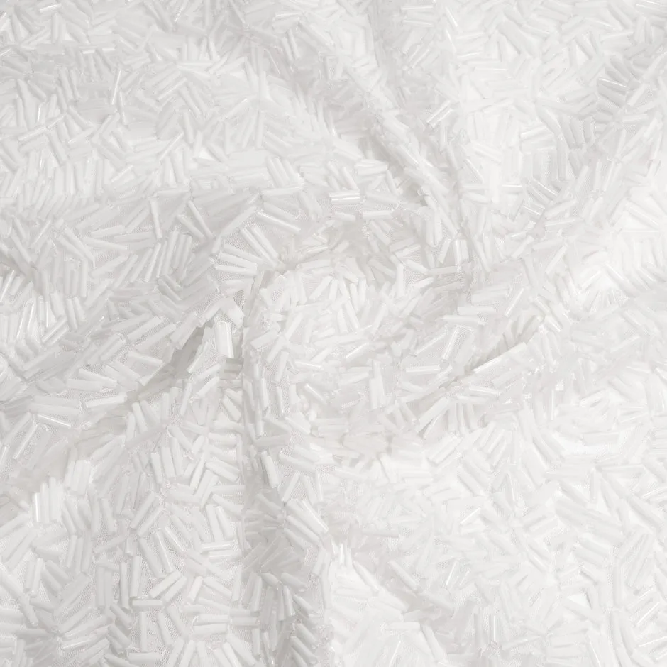 White Recycled Straw Embroidered Tulle