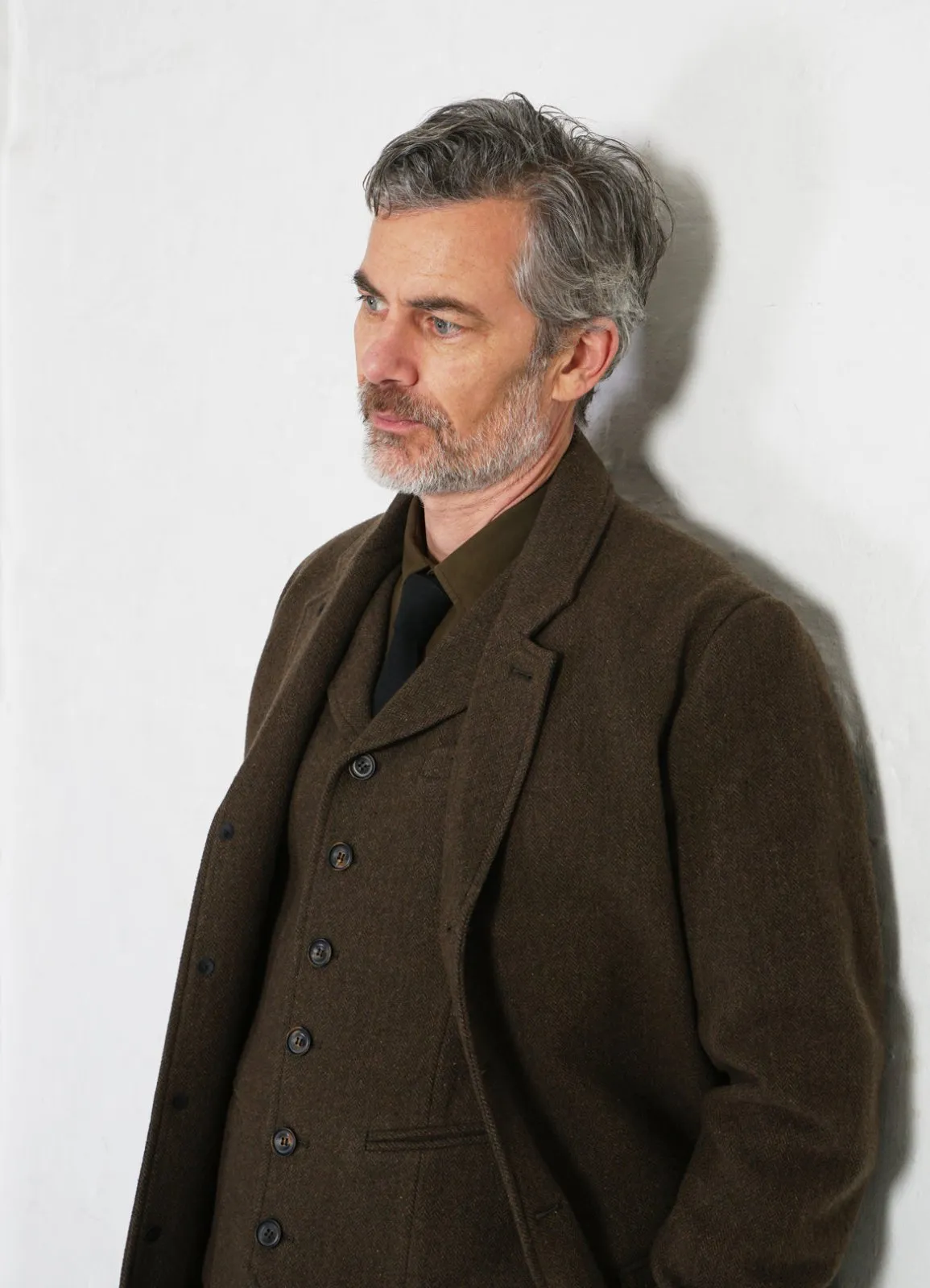 WILLIAM | Lapel Waistcoat | Brown Herringbone