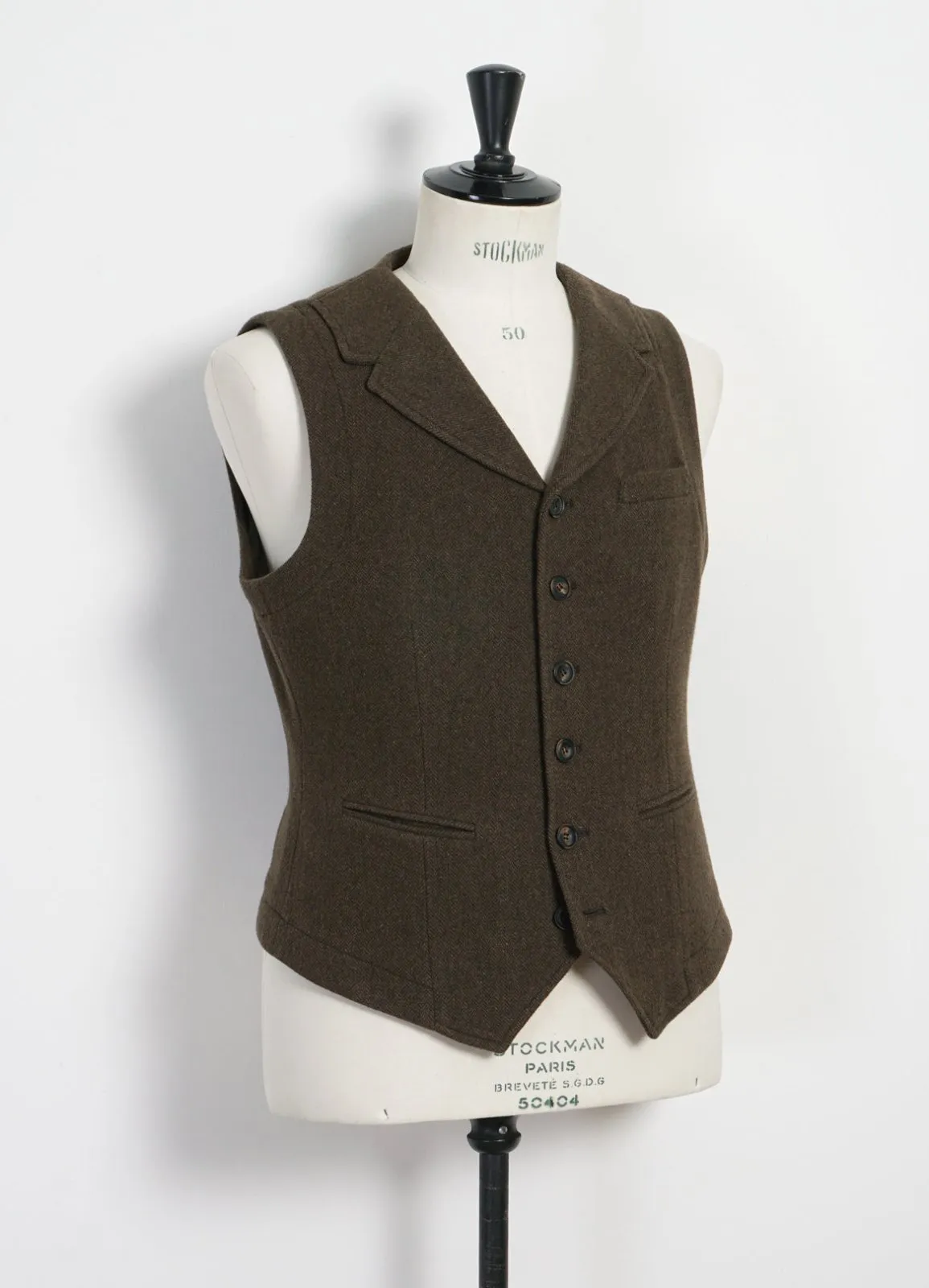 WILLIAM | Lapel Waistcoat | Brown Herringbone