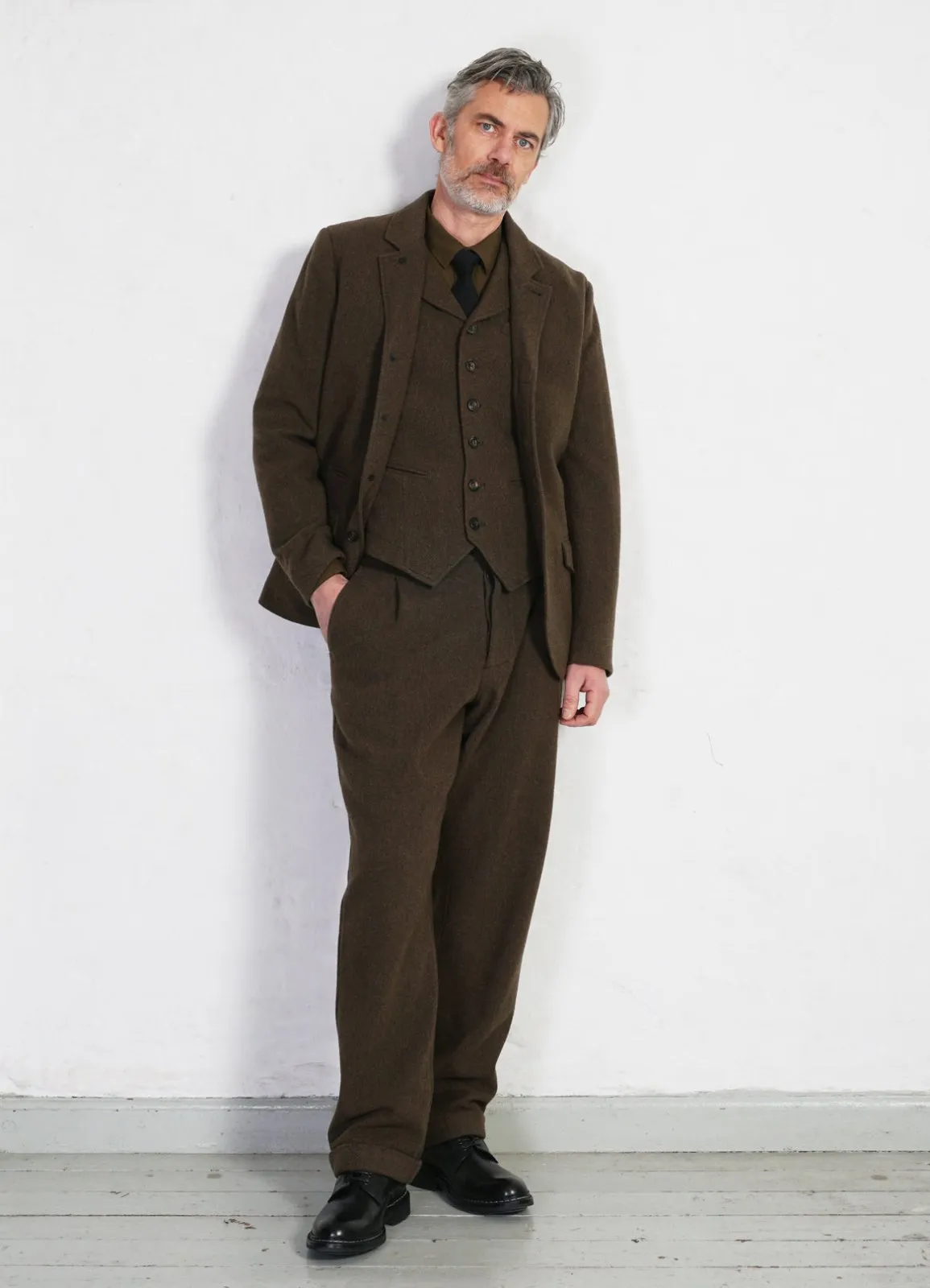 WILLIAM | Lapel Waistcoat | Brown Herringbone