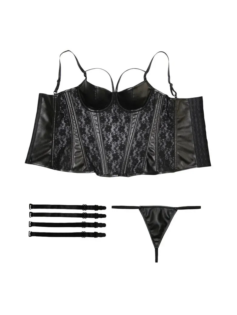 Women Halter Top Gothic PU Leather Lace Patchwork Tops
